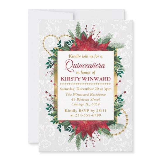 Watercolor Poinsettia Winter Christmas Quinceañera