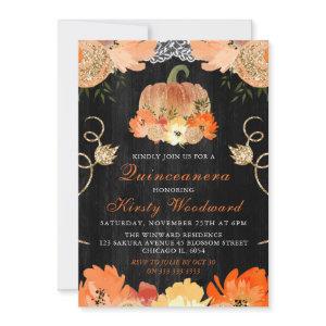 Watercolor Pumpkin Autumnal Flowers Quinceanera