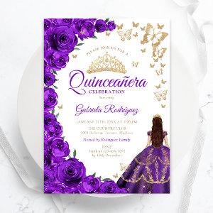 Watercolor Purple Roses Floral Quinceanera