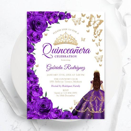 Watercolor Purple Roses Floral Quinceanera