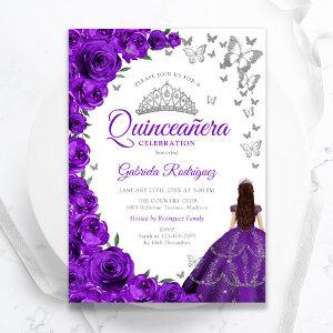 Watercolor Purple White Silver Floral Quinceanera