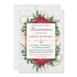 Watercolor Red Poinsettia Winter Quinceanera