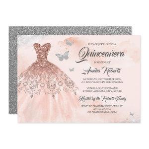 Watercolor Rose Gold Sparkle Dress Quinceanera