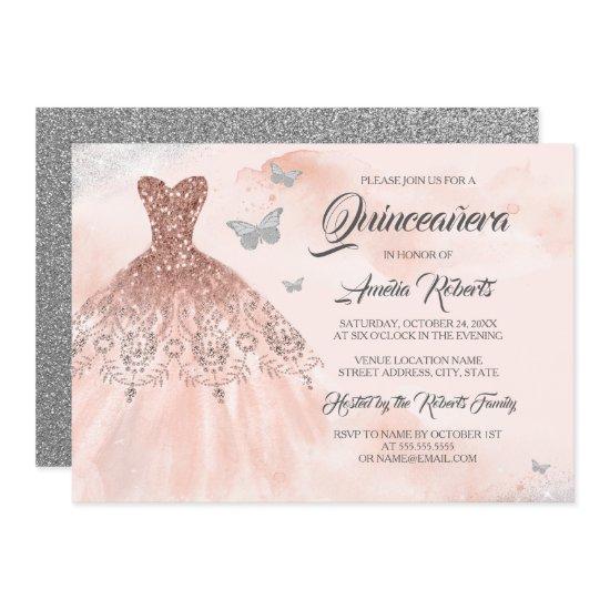 Watercolor Rose Gold Sparkle Dress Quinceanera