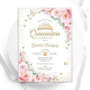 Watercolor Roses Blush Pink Floral Quinceanera