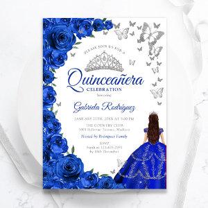 Watercolor Royal Blue Roses Floral Quinceanera