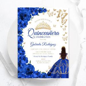 Watercolor Royal Blue Roses Floral Quinceanera