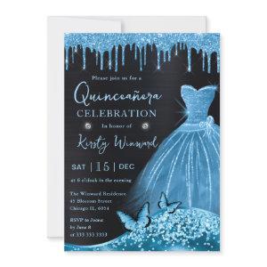 Watercolor Sky Blue Glitter Dress Quinceanera