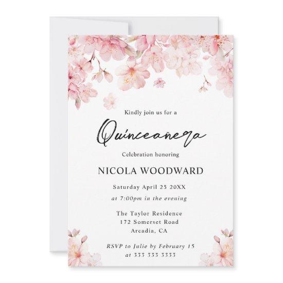 Watercolor Spring Cherry Blossoms Quinceanera