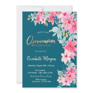 Watercolor Spring Flowers Green Quinceañera