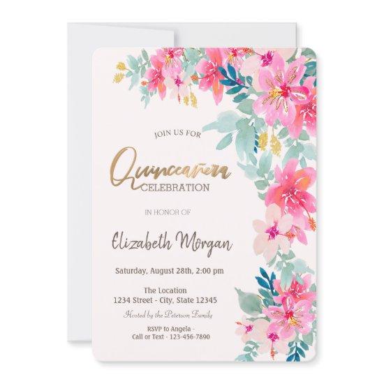 Watercolor Spring Flowers Quinceañera