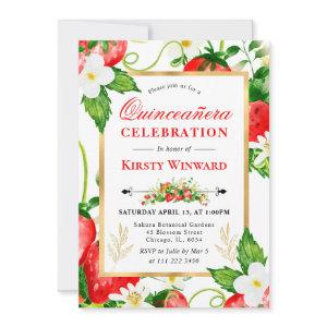 Watercolor Strawberries and Flowers Quinceanera