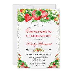 Watercolor Strawberries and Flowers Quinceanera