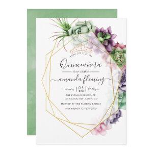 Watercolor Succulent Geometric Quinceañera