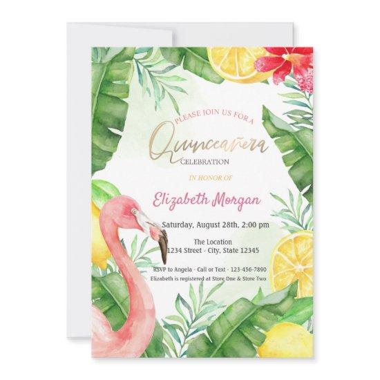 Watercolor Summer Flamingo Quinceanera