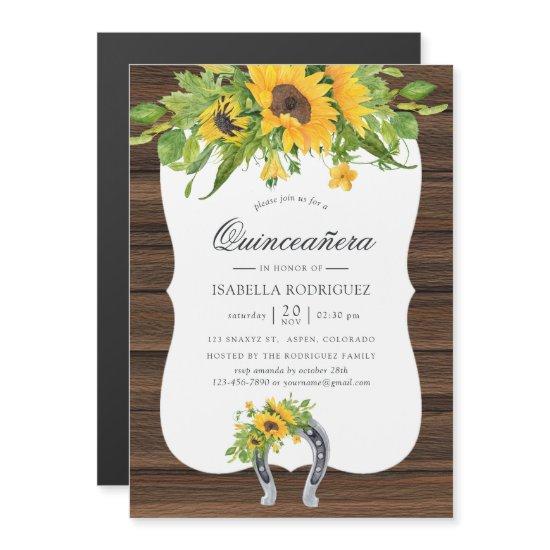 Watercolor Sunflower Rustic Western Quinceañera Magnetic