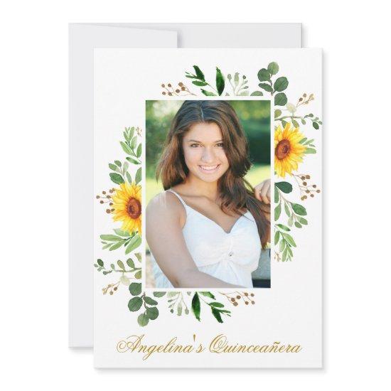 Watercolor Sunflowers Greenery Photo Quinceanera