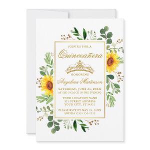 Watercolor Sunflowers Greenery Quinceanera Gold