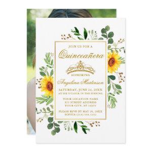 Watercolor Sunflowers Greenery Quinceanera Photo