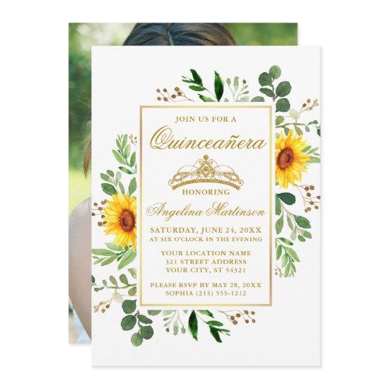 Watercolor Sunflowers Greenery Quinceanera Photo