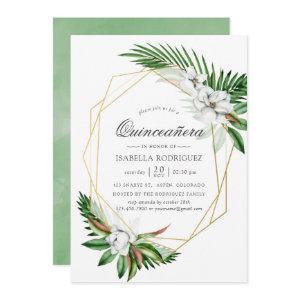 Watercolor Tropical Greenery Geometric Quinceañera