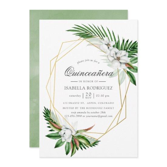 Watercolor Tropical Greenery Geometric Quinceañera