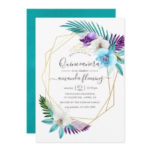 Watercolor Tropical Orchids Geometric Quinceañera