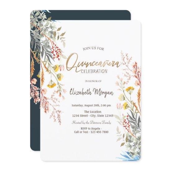 Watercolor Wildflower Meadow Dried Quinceañera