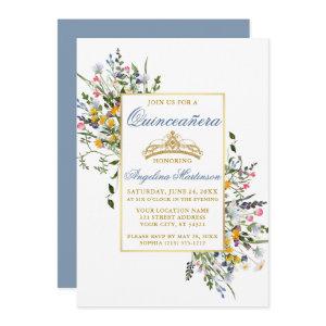 Watercolor Wildflowers Quinceanera Dusty Blue