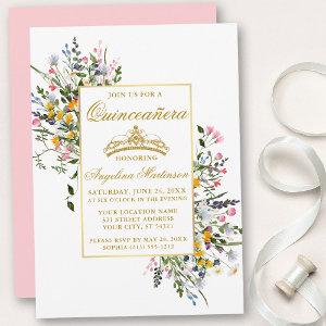 Watercolor Wildflowers Quinceanera Pink Blush