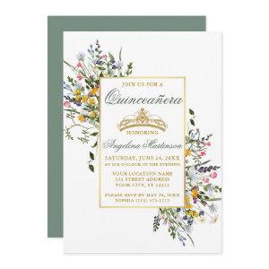Watercolor Wildflowers Quinceanera Sage Green
