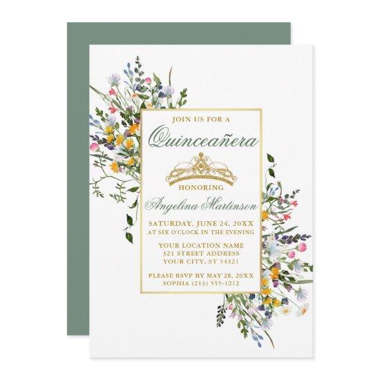 Watercolor Wildflowers Quinceanera Sage Green