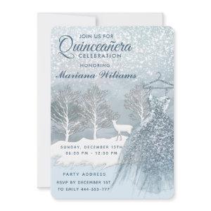 Watercolor winter scene blue dress Quinceañera Inv