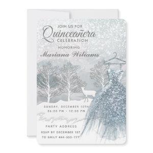 Watercolor winter scene blue dress Quinceañera