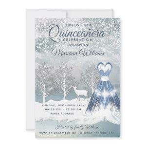 Watercolor winter scene blue dress Quinceañera