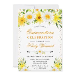 Watercolor Yellow Flowers & Daisies Quinceanera