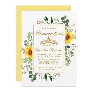 Watercolor Yellow Sunflowers Greenery Quinceanera