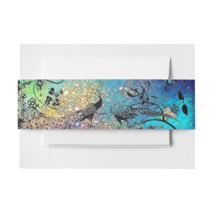 WEDDING LOVE BIRDS, Blue Green Gold Sparkles  Belly Band