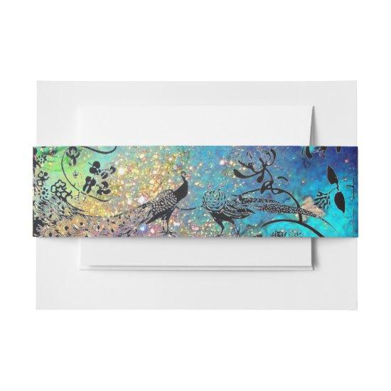 WEDDING LOVE BIRDS, Blue Green Gold Sparkles  Belly Band