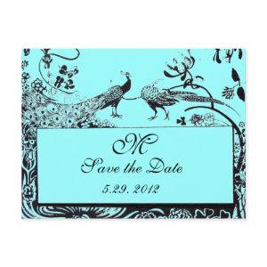 WEDDING LOVE BIRDS MONOGRAM black and white blue Postcard