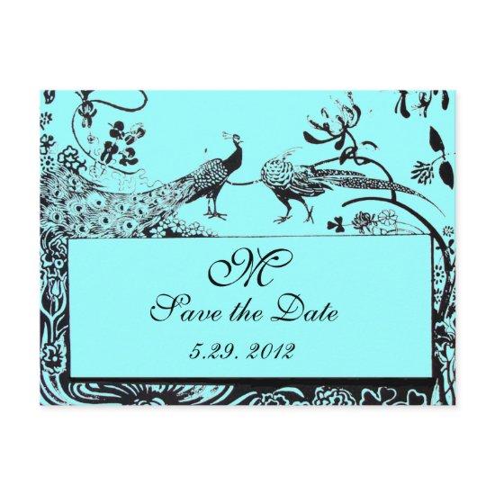 WEDDING LOVE BIRDS MONOGRAM black and white blue Postcard