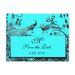 WEDDING LOVE BIRDS MONOGRAM black and white blue Postcard