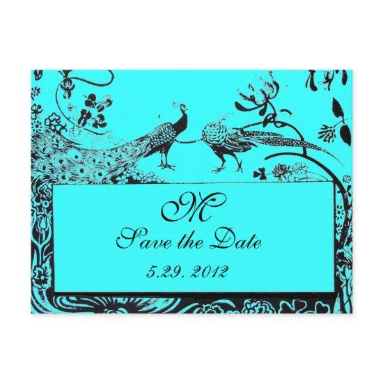 WEDDING LOVE BIRDS MONOGRAM black and white blue Postcard