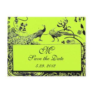 WEDDING LOVE BIRDS MONOGRAM black and white green Postcard
