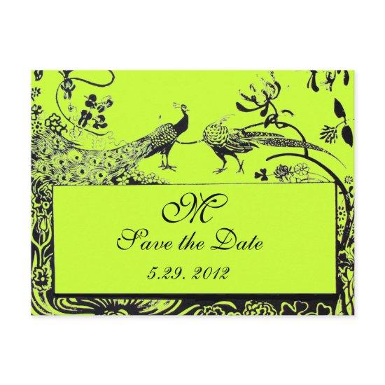 WEDDING LOVE BIRDS MONOGRAM black and white green Postcard