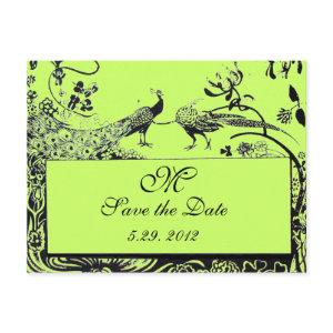 WEDDING LOVE BIRDS MONOGRAM black and white green Postcard