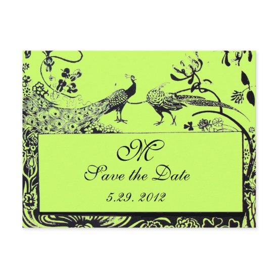 WEDDING LOVE BIRDS MONOGRAM black and white green Postcard