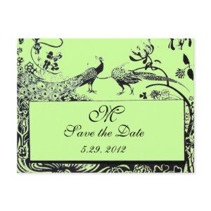 WEDDING LOVE BIRDS MONOGRAM black and white green Postcard