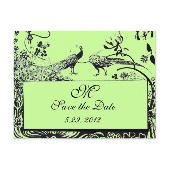 WEDDING LOVE BIRDS MONOGRAM black and white green Postcard