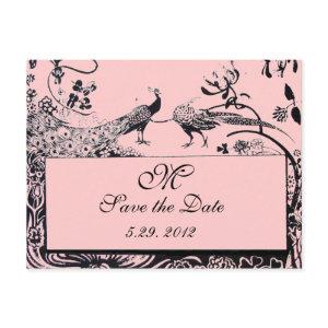 WEDDING LOVE BIRDS MONOGRAM black and white pink Postcard